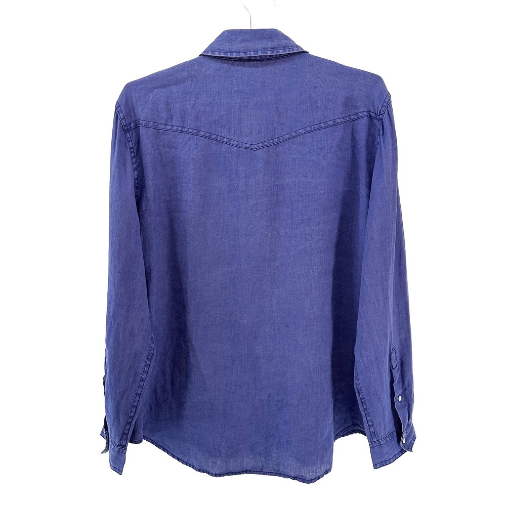 SUNDANCE 100% Linen Chambray Pearl Snap Button Up • Large • blue • Western Chic - Picture 3 of 8